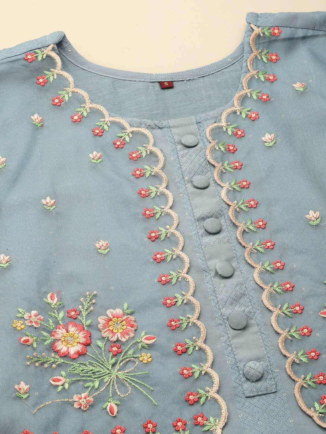 Sky Blue Embroidered Chinon Straight Kurta With Trouser & Dupatta - Salimar