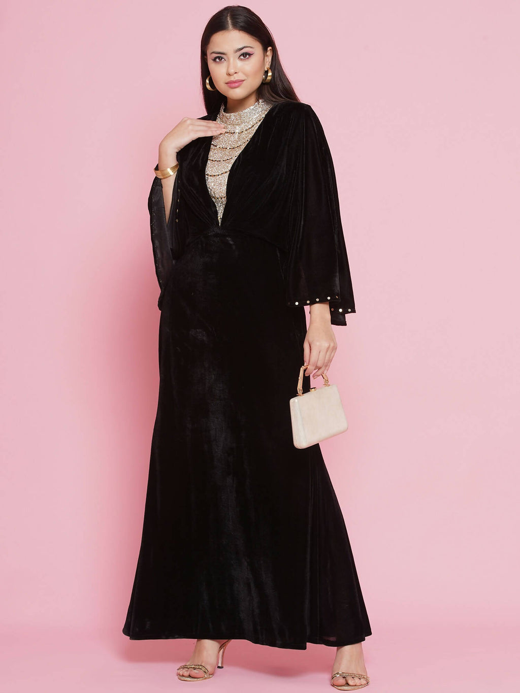 Women Republic Black Velvet Embellished Gown