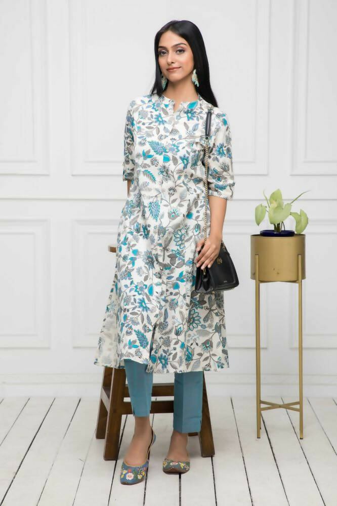 Myshka Women Multi Floral Cotton A-Line Mandarin Collar Kurtas