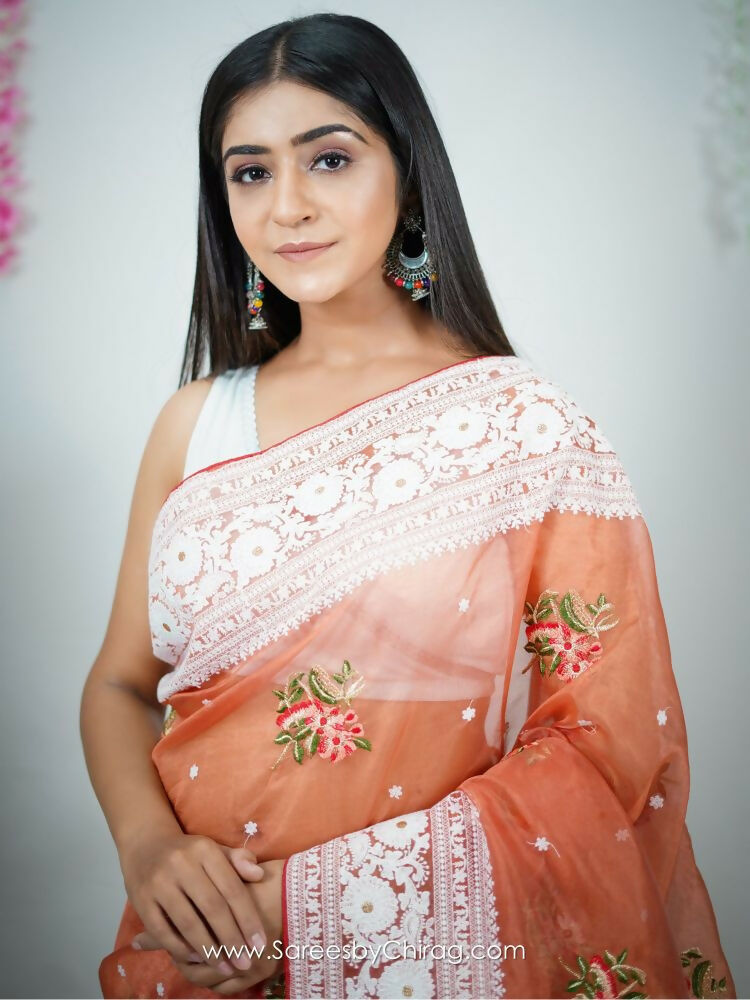 Vamsee Sambhuti Red Organza Saree