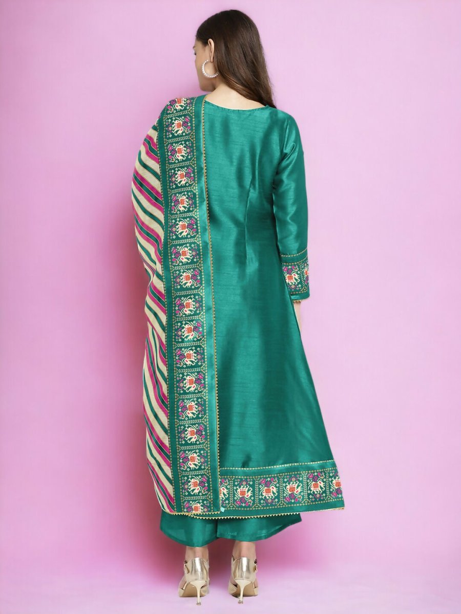 Ahalyaa Women Sea Green Printed Gotta Patti Kurti with Palazzos & Dupatta - Sea Green