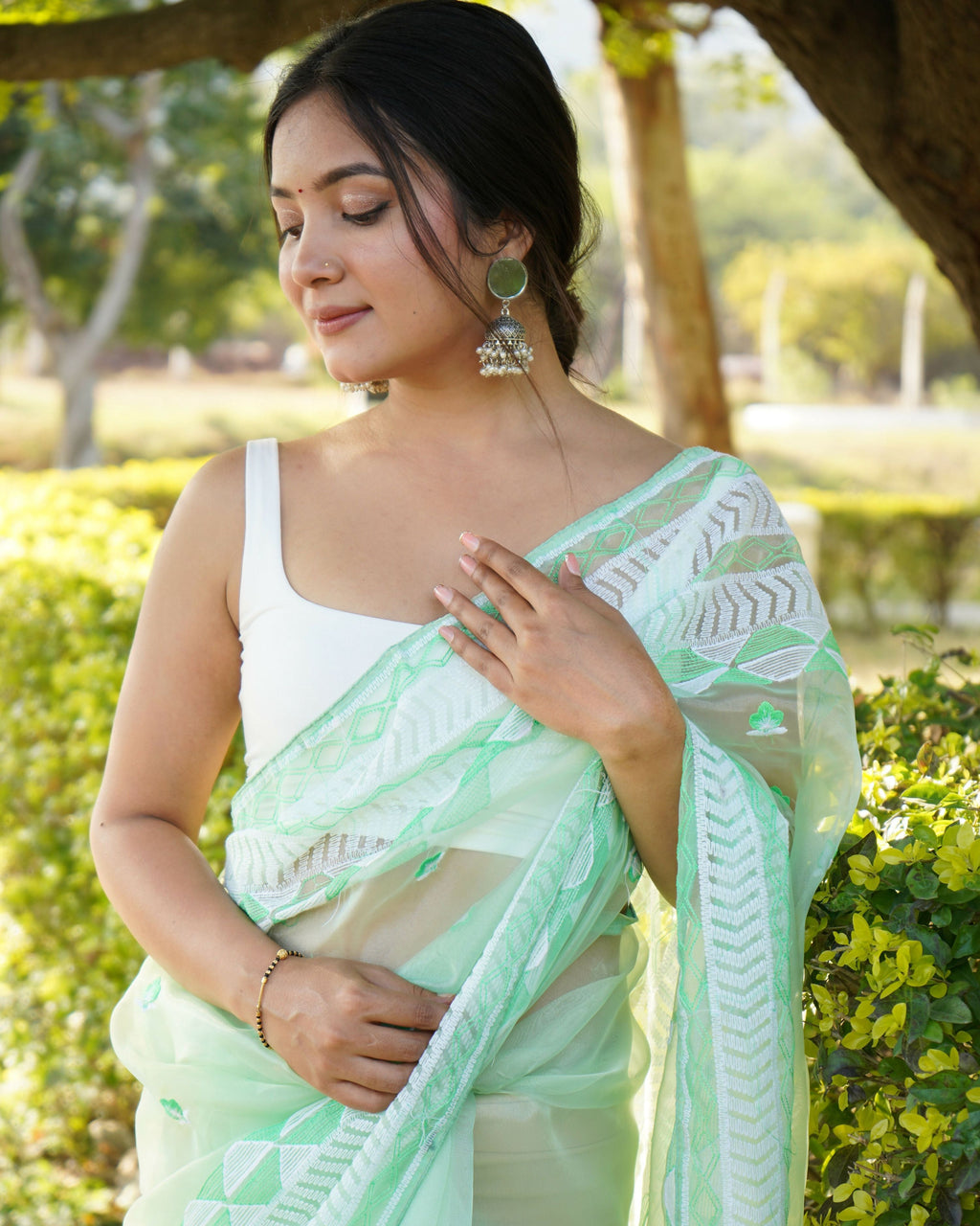 Vamsee Kamal Sea Green Organza Saree