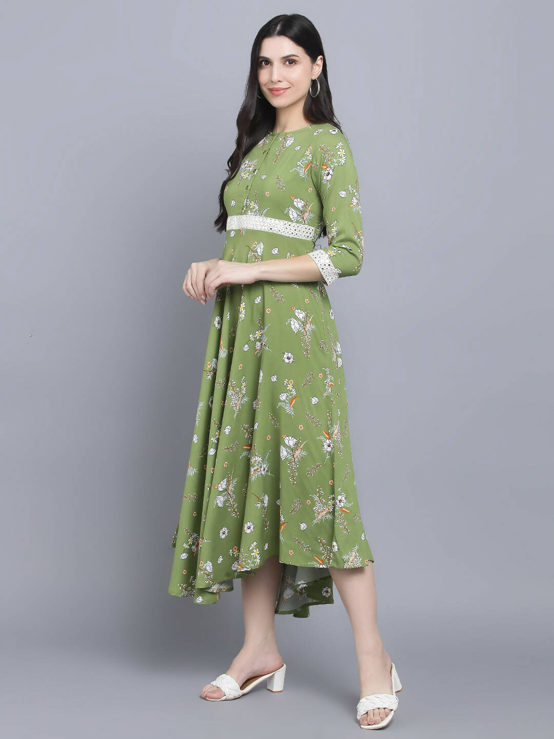 Myshka Women Green Floral Midi Dress