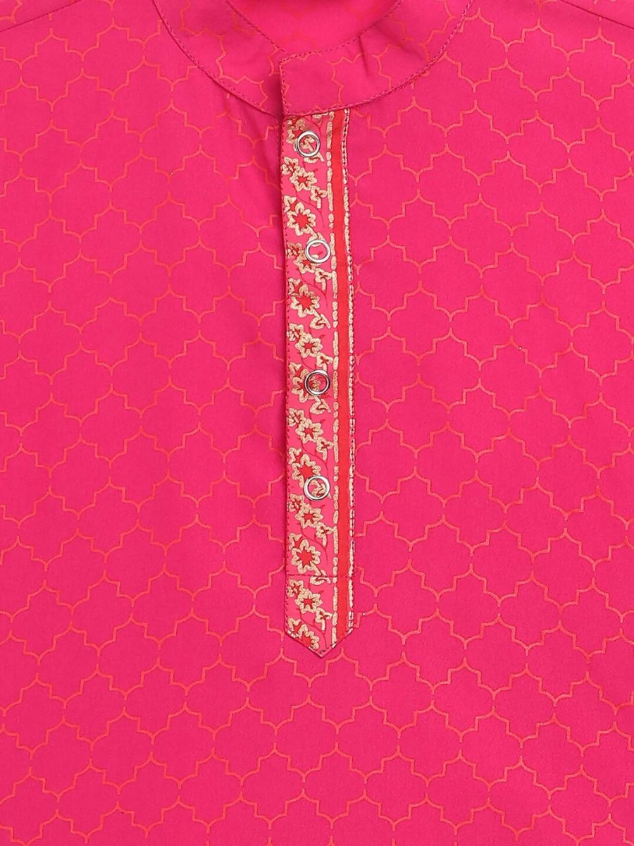 Ahalyaa Pink Crepe Orange Khari Print Kids Kurta Churidar Set For Boys