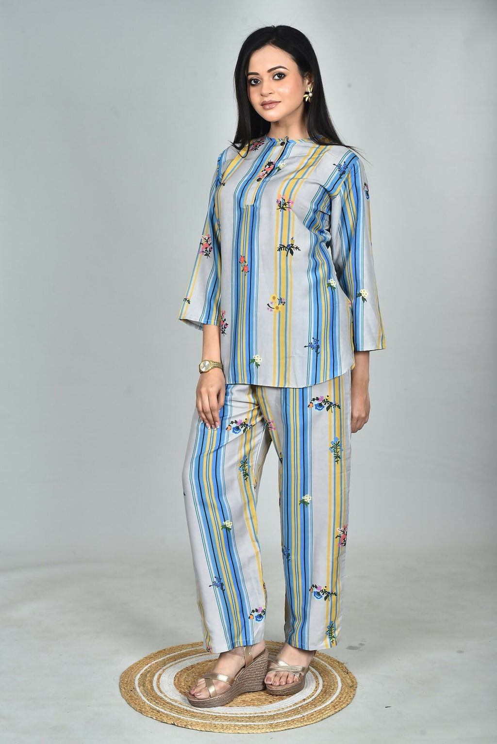 Morchari Digital Print Semi Muslin Co-Ord Set Top & Trouser-Multicolor