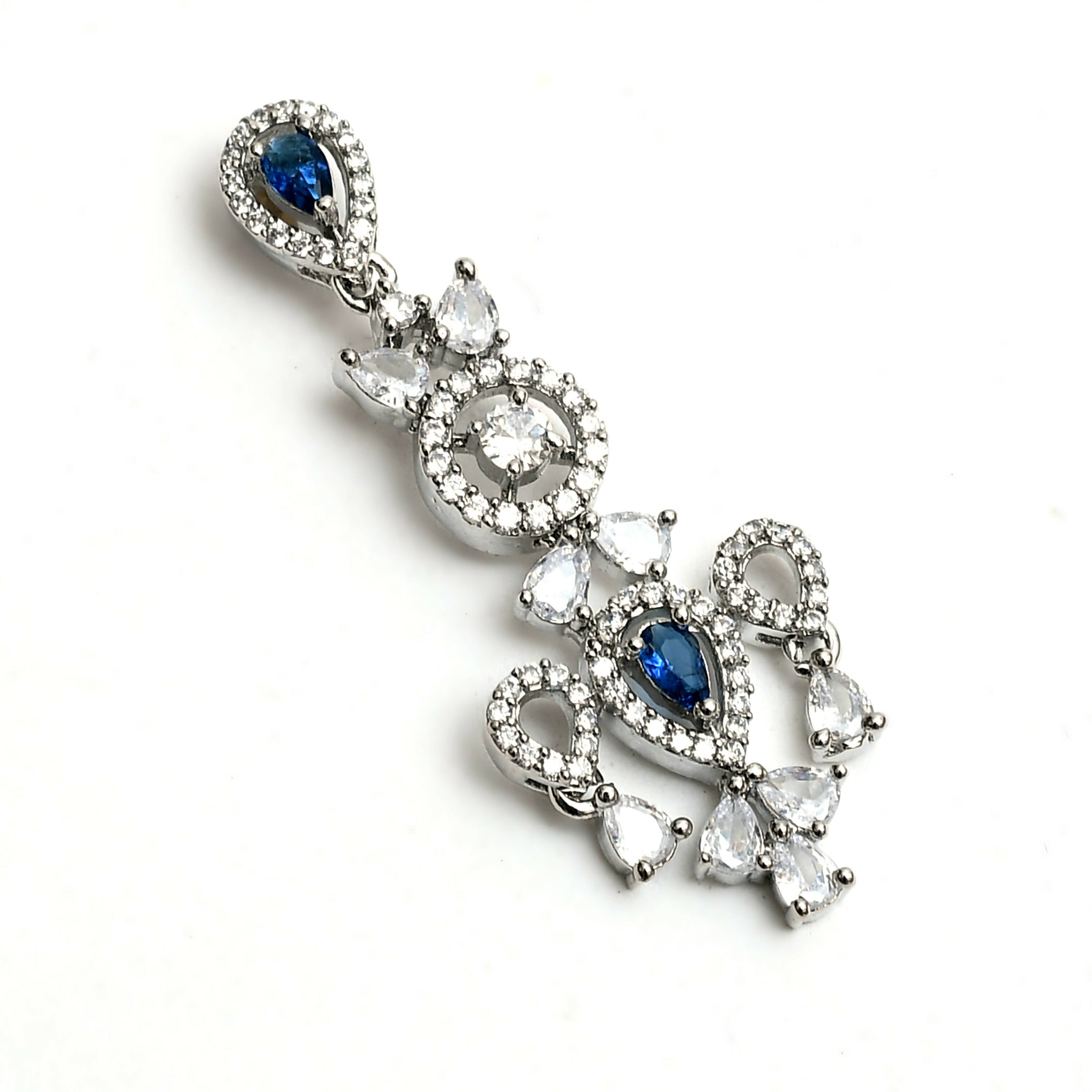 Mominos Fashion Johar Kamal Silver-Plated American Diamond Silver Blue Choker Set
