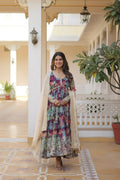 Jyoti Fashion Women's Wine Russian Silk Sequins Zari Embroideredy Anarkali Dress with Dupatta