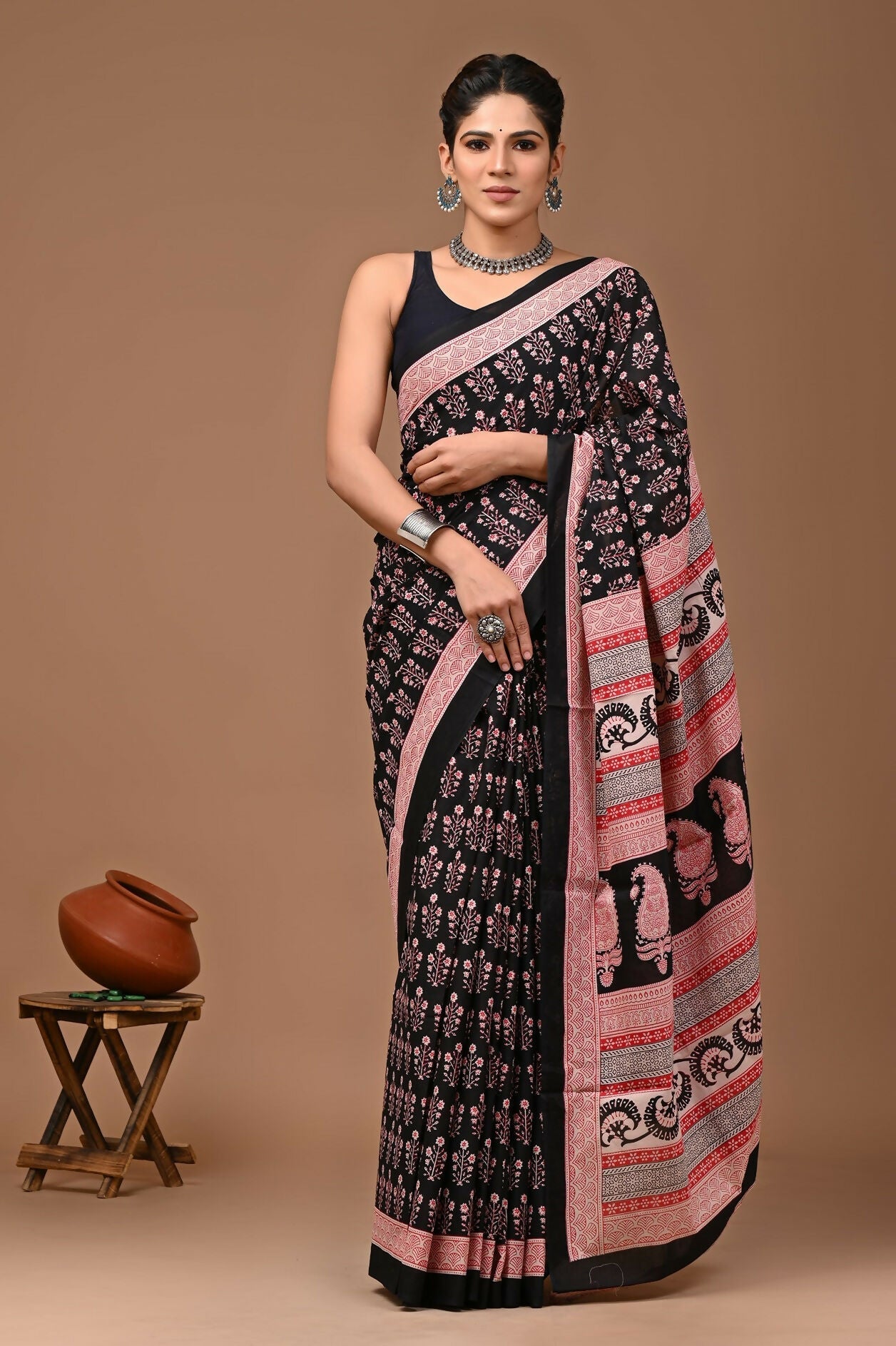 Exclusive Collection Black Multi Beautiful Mulmul Cotton Saree