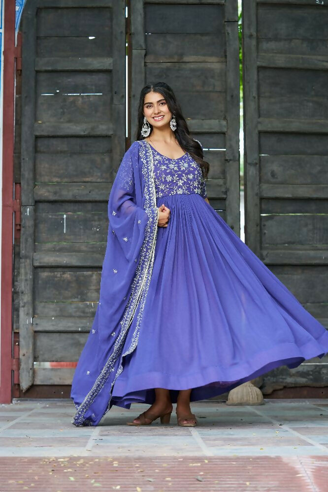 Joban Fashion Blue Readymade Kurta Set With Sequence embroidery Work