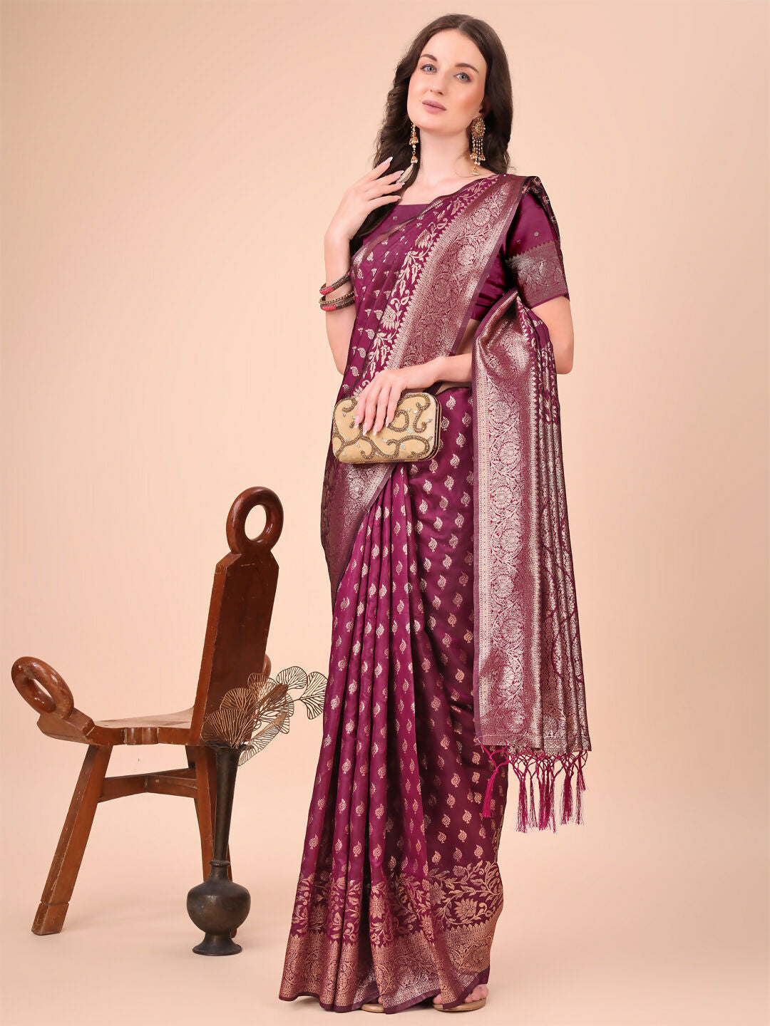 Shree Shyam Fashion Lichi Silk Purple Saree