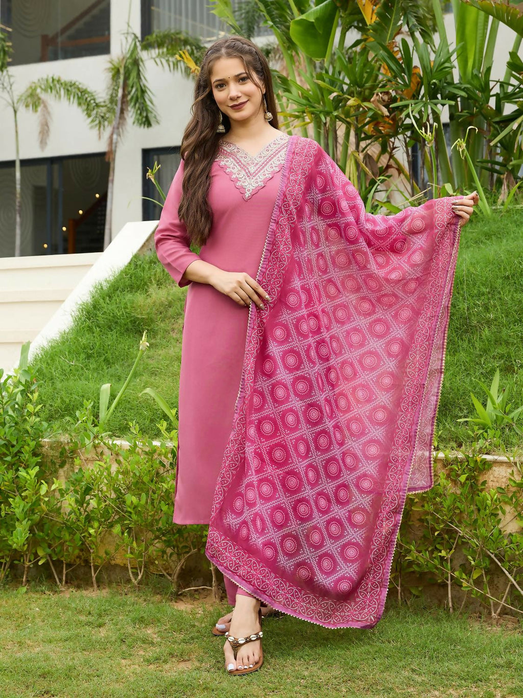 The52 Gajri Women's Beautiful Embroidered Rayon Fabric with Straight Kurta, Pant and Dupatta Set