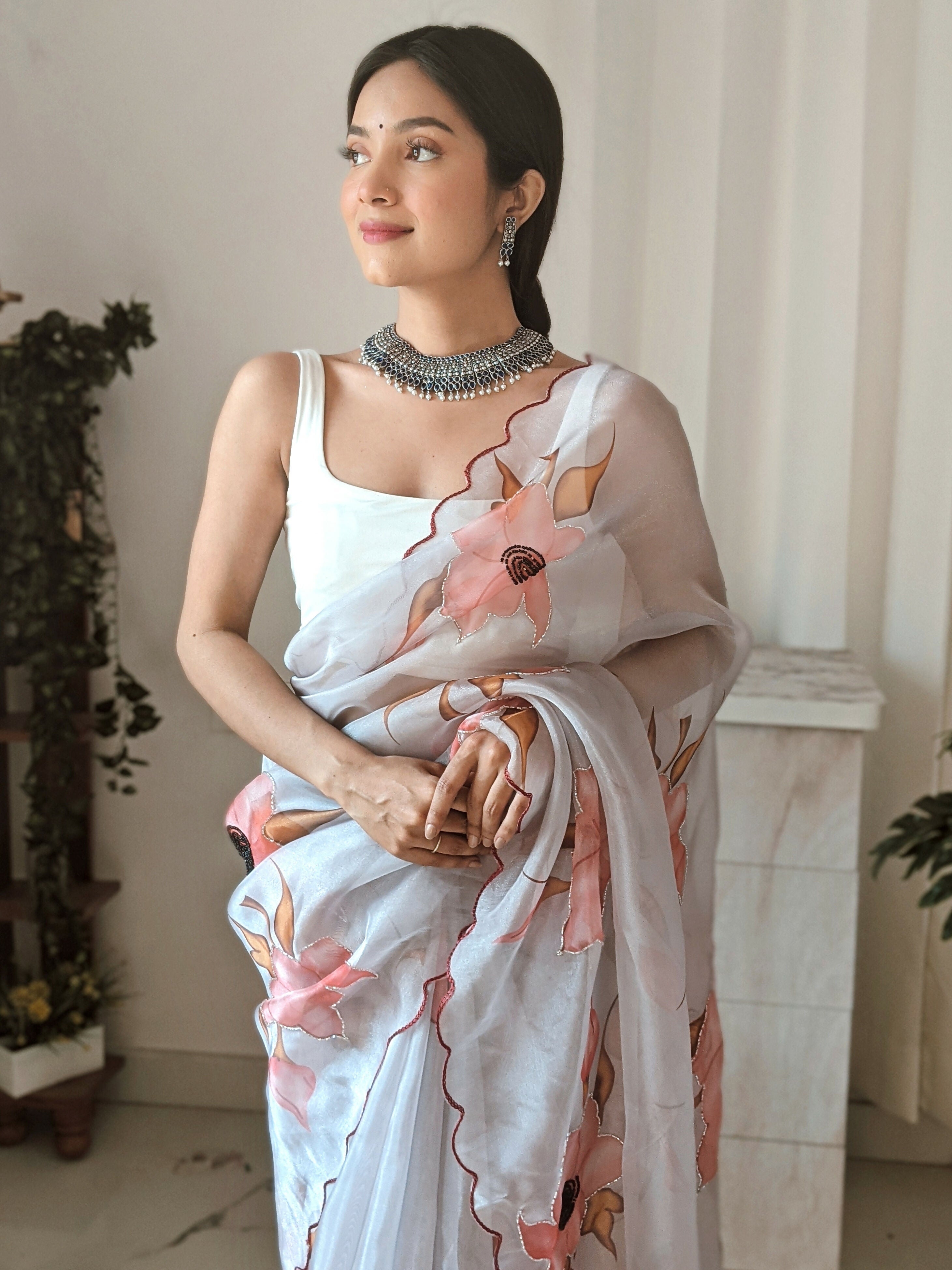 Vamsee Pinki Khatali Grey Organza Saree