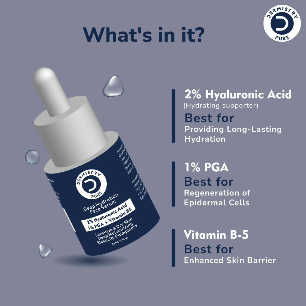 Dermistry Pure 2% Hyaluronic Acid 5% PGA Vit B5 Moisturiser Face Serum For Sensitive & Dry Skin