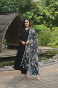 Jyoti Fashion Women's Black Faux Blooming Butti Work Kurta with Trouser & Dupatta