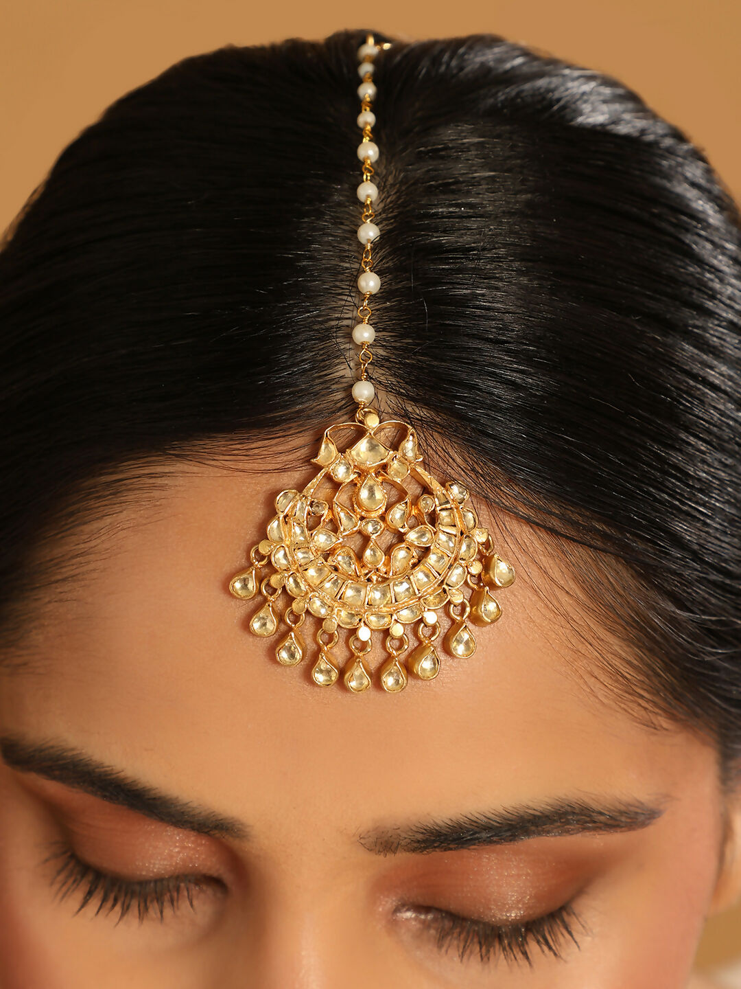 Nuyug 22K Gold Plated Kundan Drop Maang Tikka