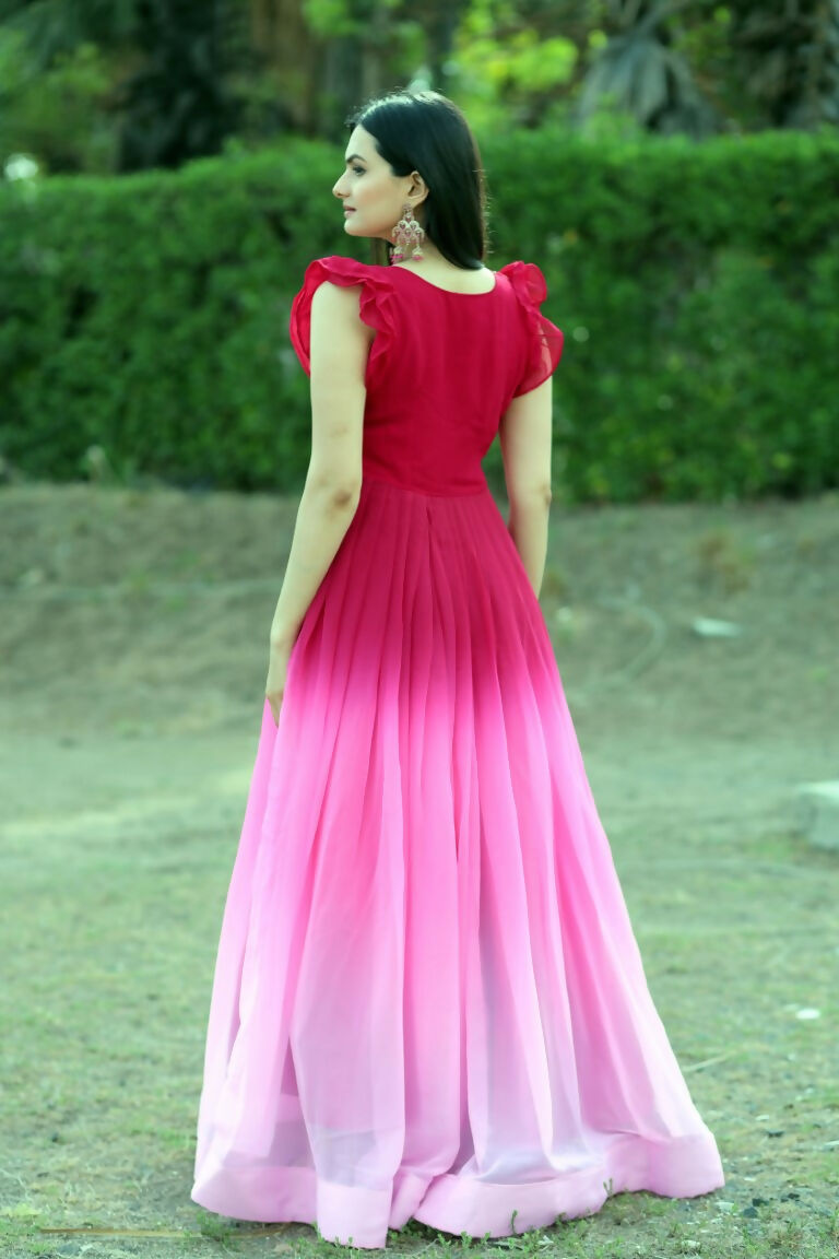 Jyoti Fashion Women's Pink Sequins Embroidery Faux Blooming Anarkali Dress