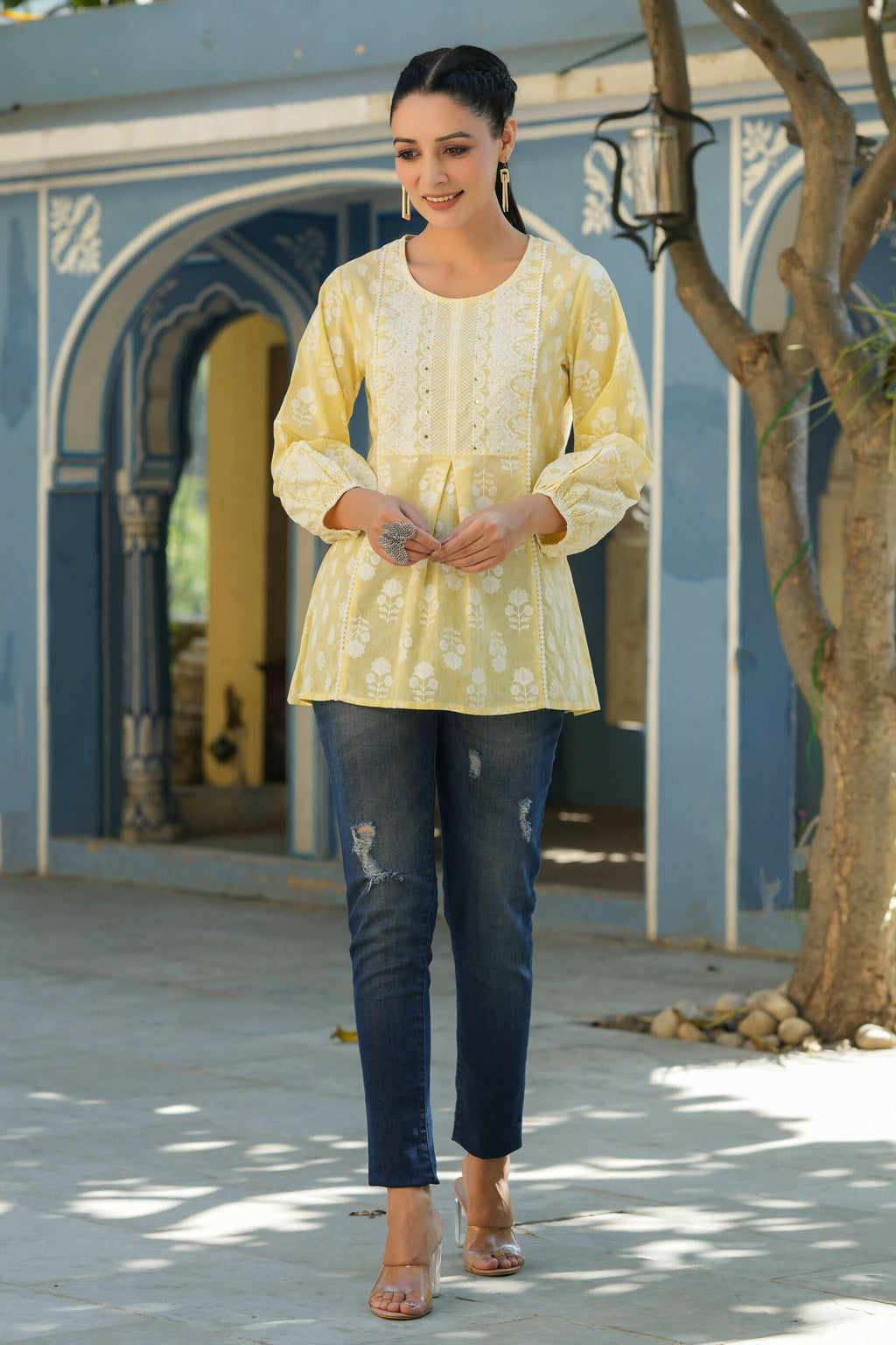 Juniper Women's Lemonyellow Printed A-Line Tunic