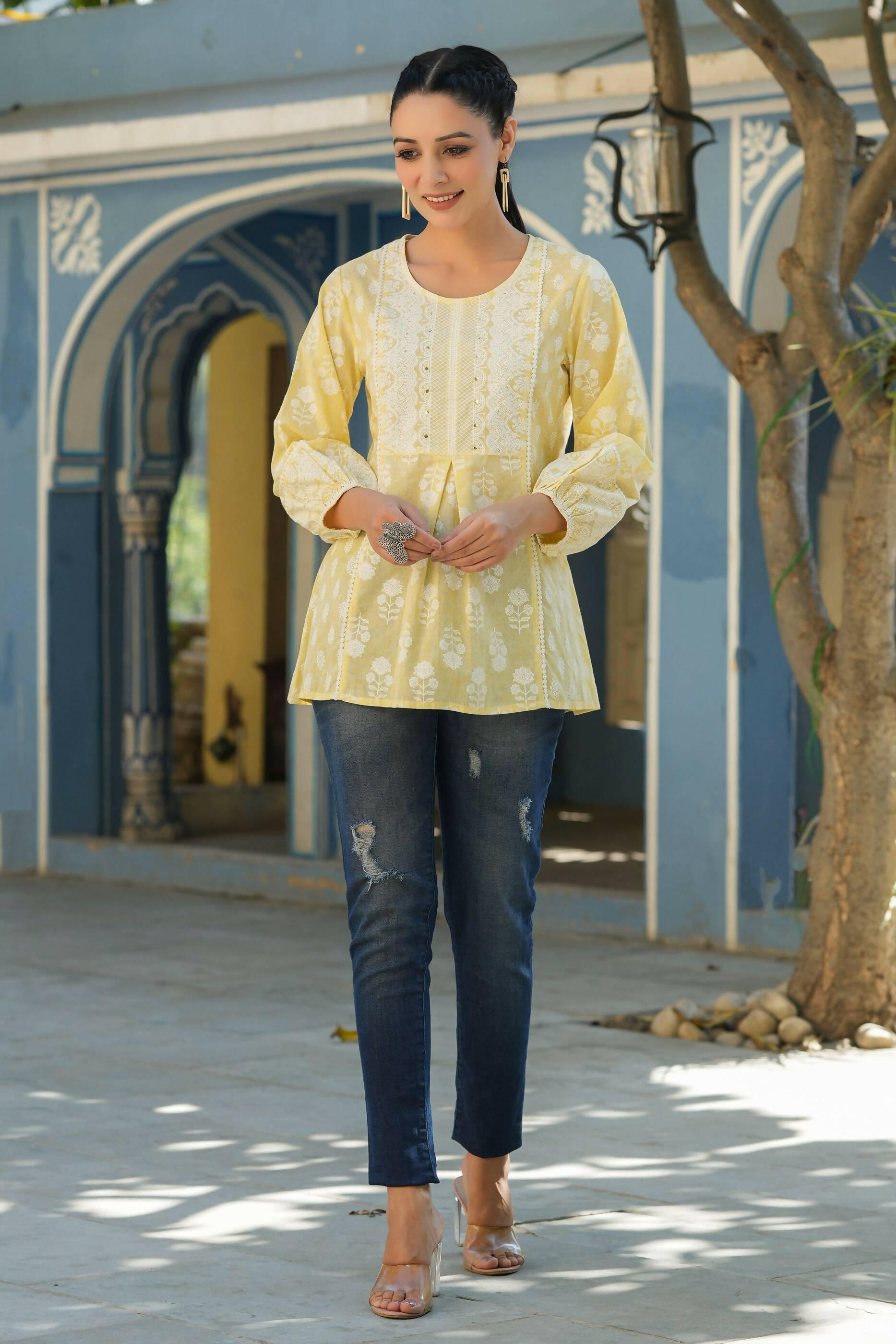 Juniper Women's Lemonyellow Printed A-Line Tunic