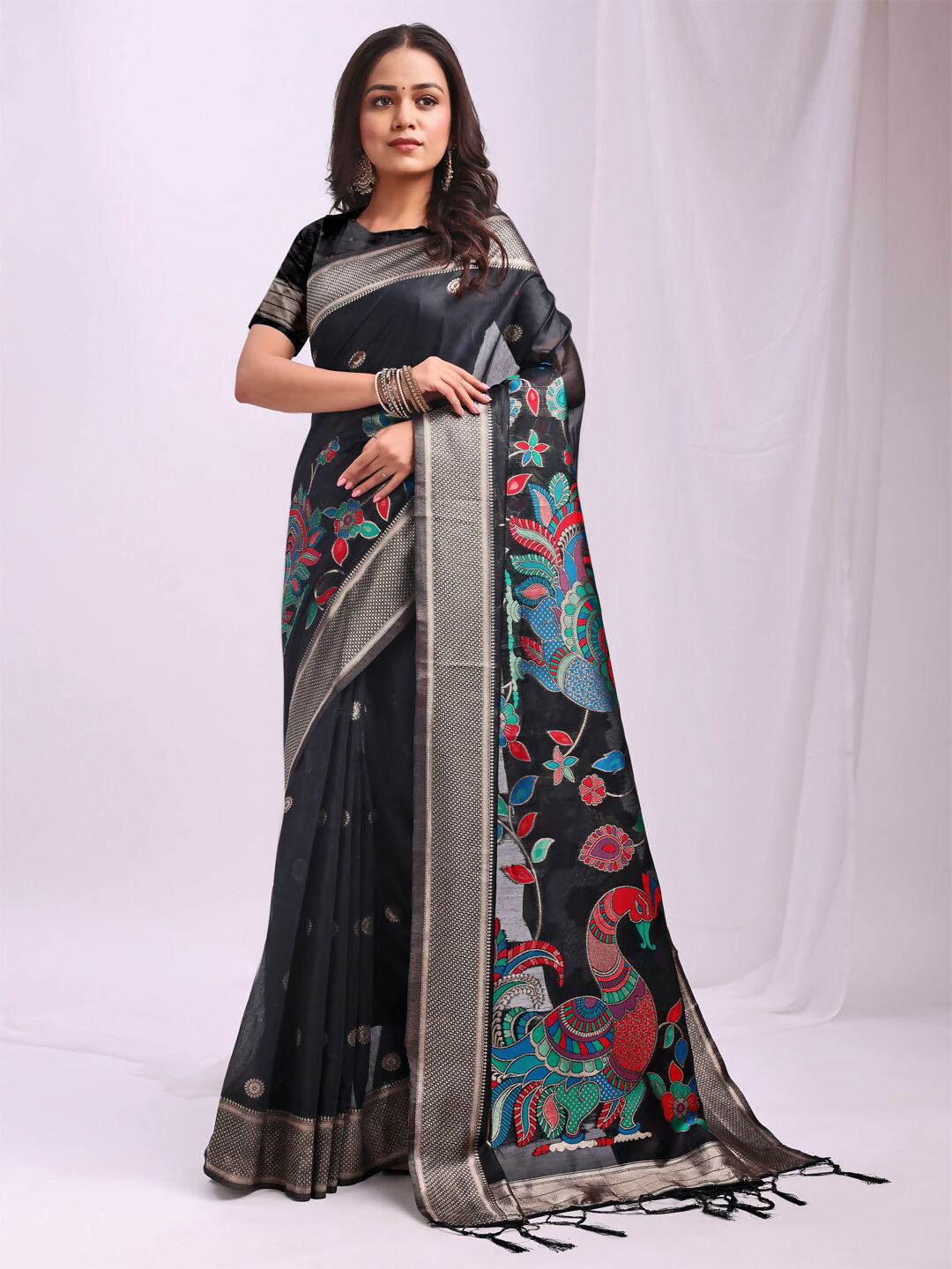 Shree Shyam Fashion Linen Cotton Black Saree