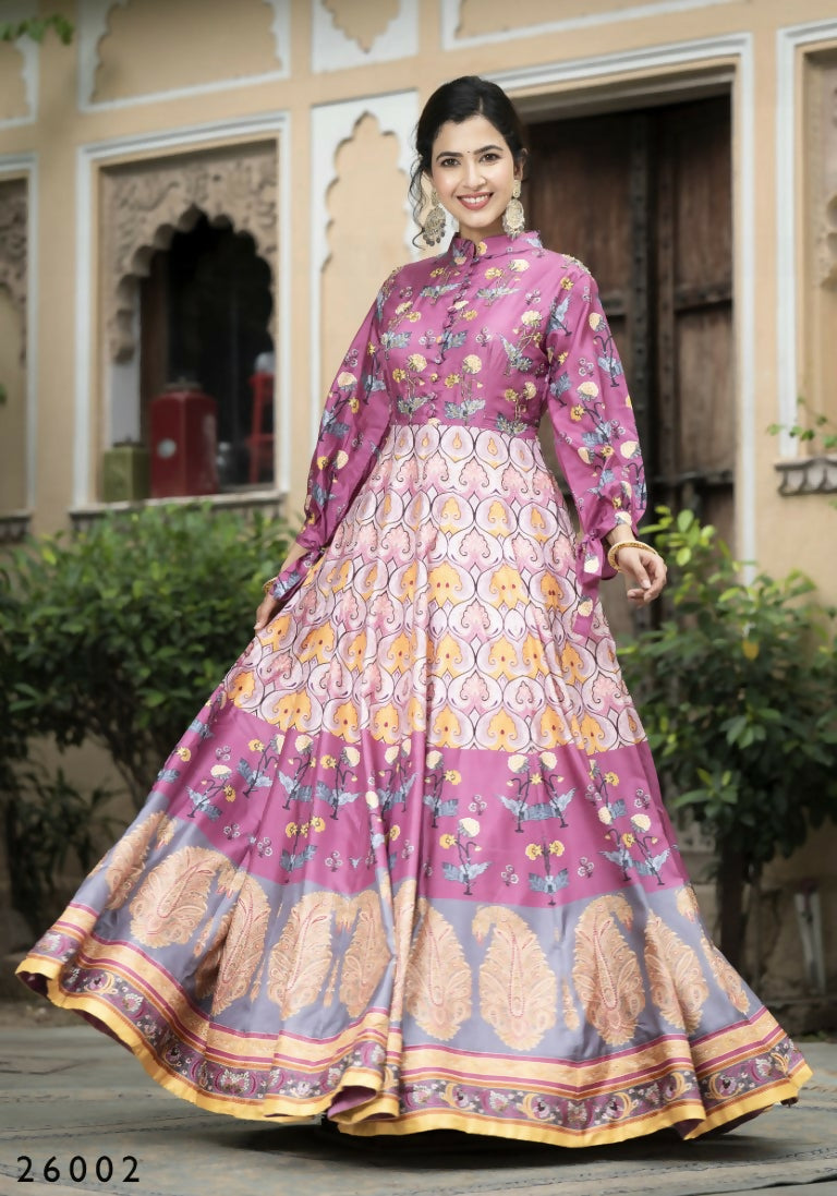 Wedding Designer Purple Soft Dola Silk Anarkali suit with Dupatta - Samanta
