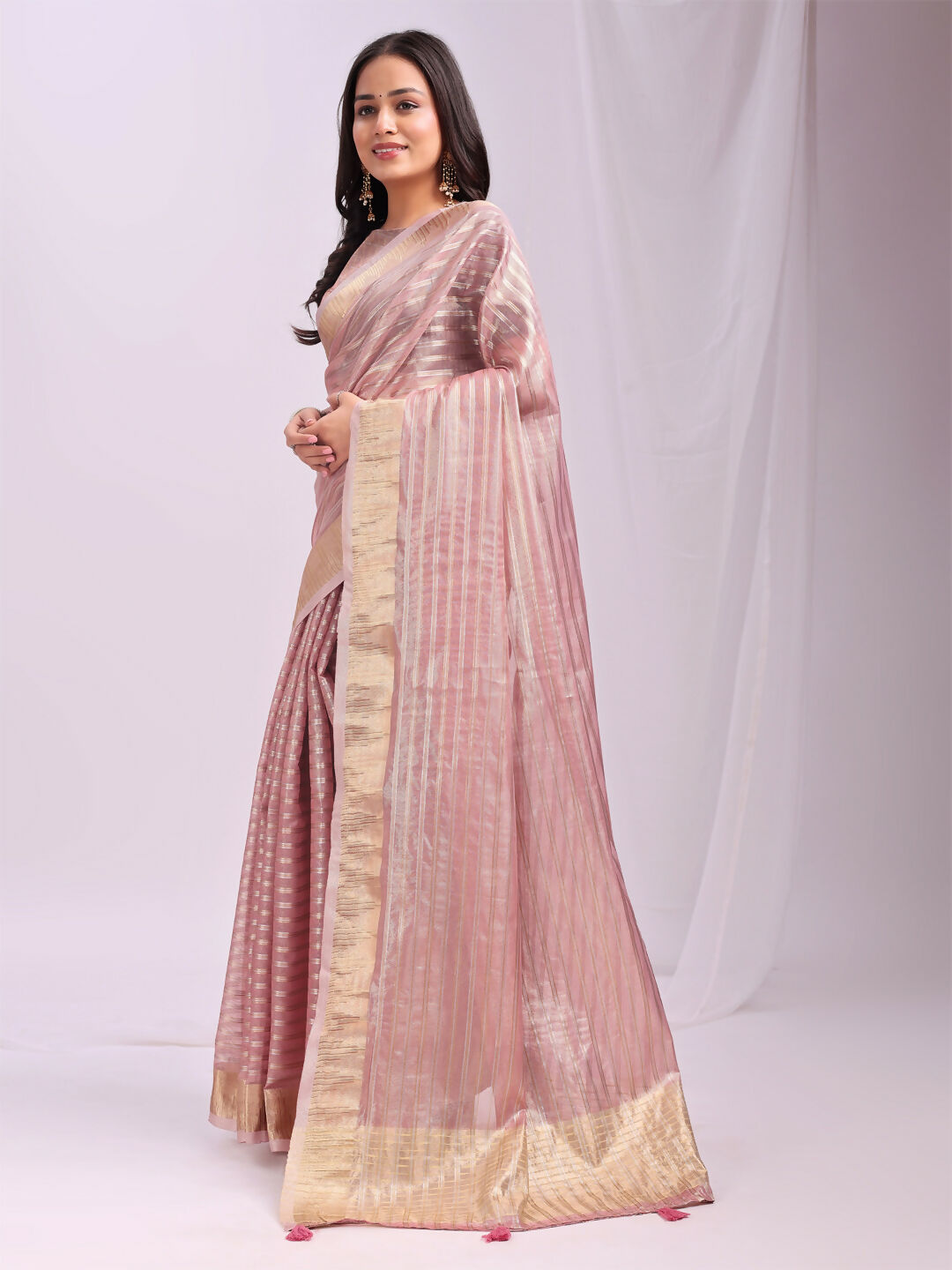 Shree Shyam Fashion Organza Pink Saree