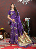 Lorenvalley Fashion Purple Soft Paithani Silk Woven Design Gold Zari Meenakari Weaving Saree