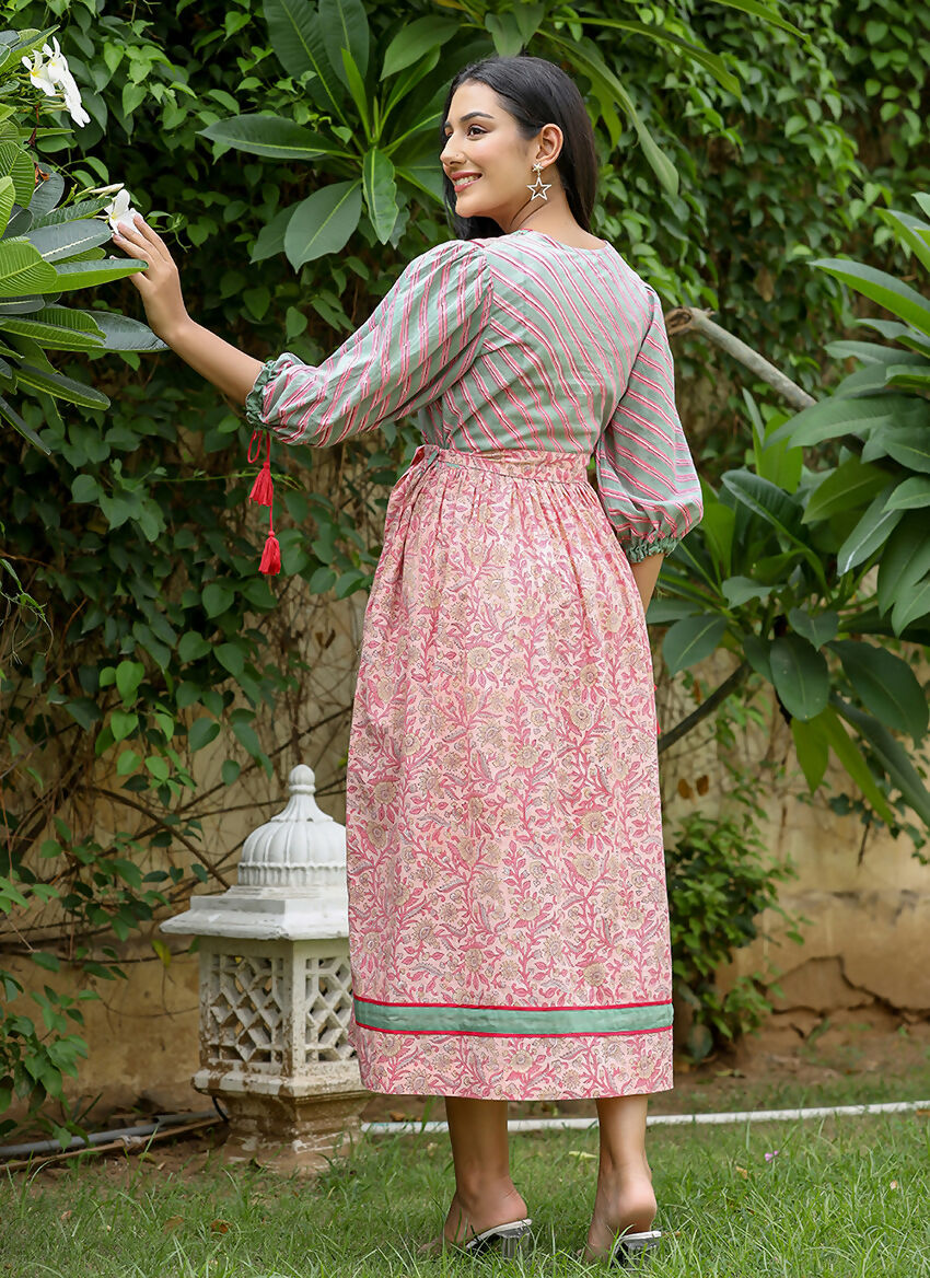 Kaajh Women's Pink Hand Block Printed Dress