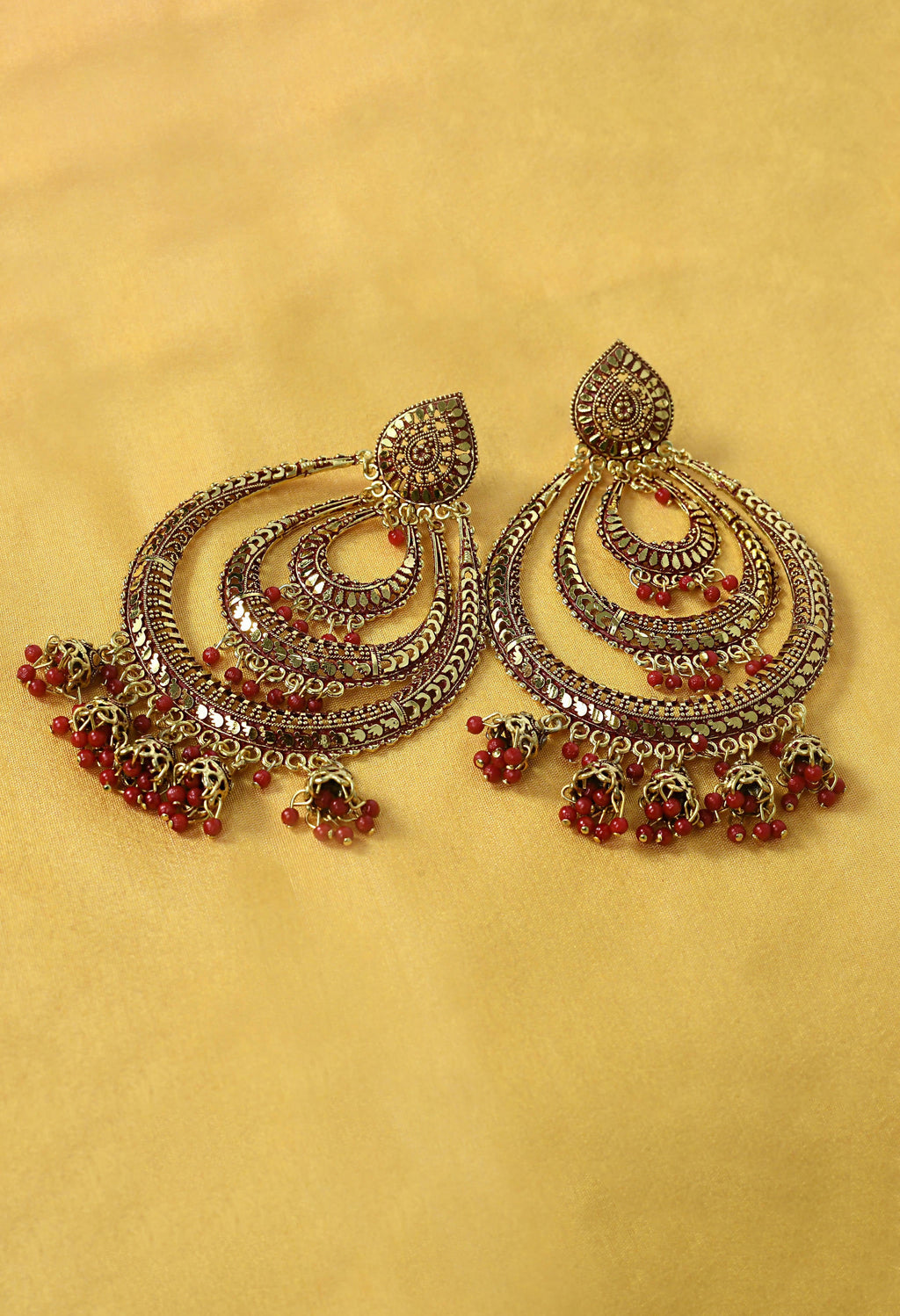 Mominos Fashion Johar Kamal Triple Circle White With Red Big Size Earrings