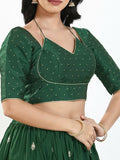 Joban Fashion Bottle Green Brocade Padded Blouse With Sweetheart Neck Elbow Sleeves