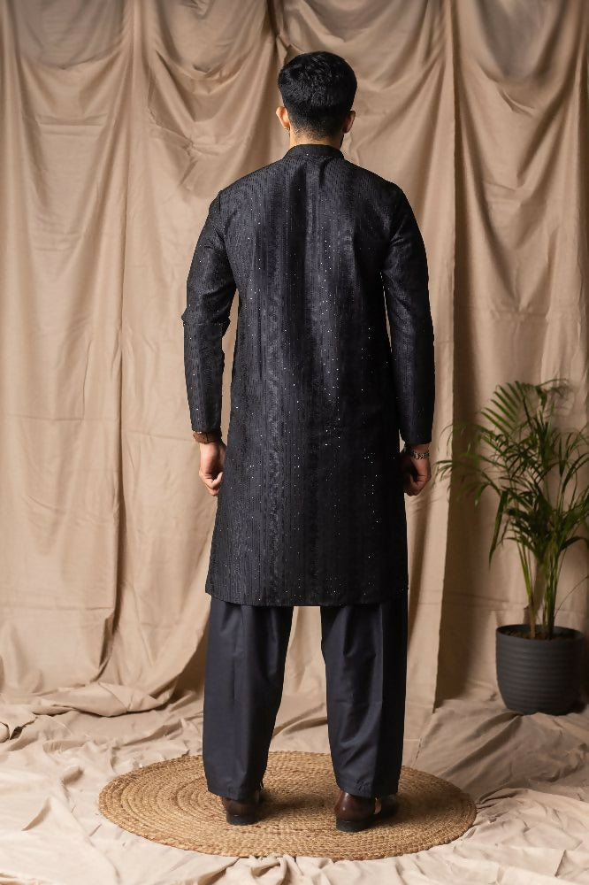 Black Rayon Thread Embroidery Work Kurta Set - Mahotsav
