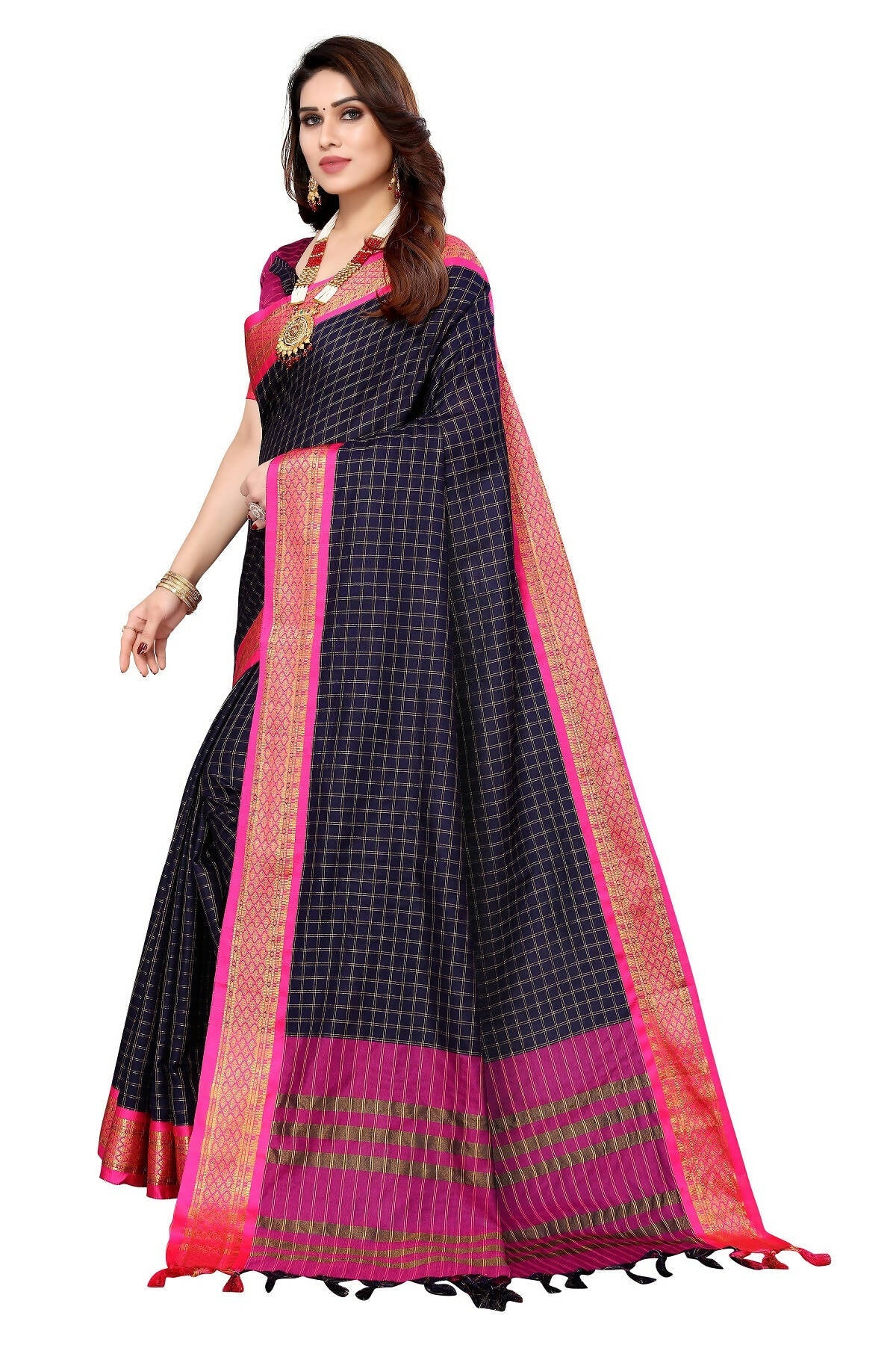 Vamika Weaving Navy Cotton Silk Saree
