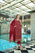 Jyoti Fashion Women's Maroon Faux Georgette Heavy Embroidery and Moti Work Kurta Set