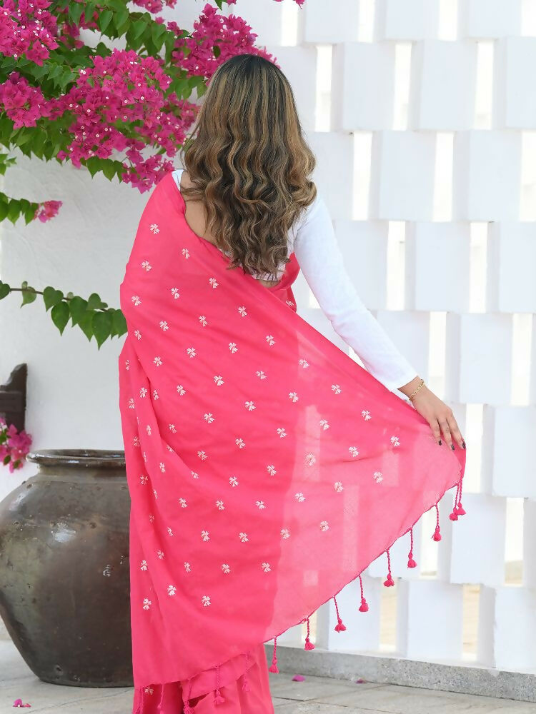 Beatitude Pink Khadi Floral Embroidered Saree