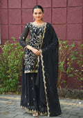 Lehenga Mart Designer Georgette Sharara Suit Dupatta for Women - Black