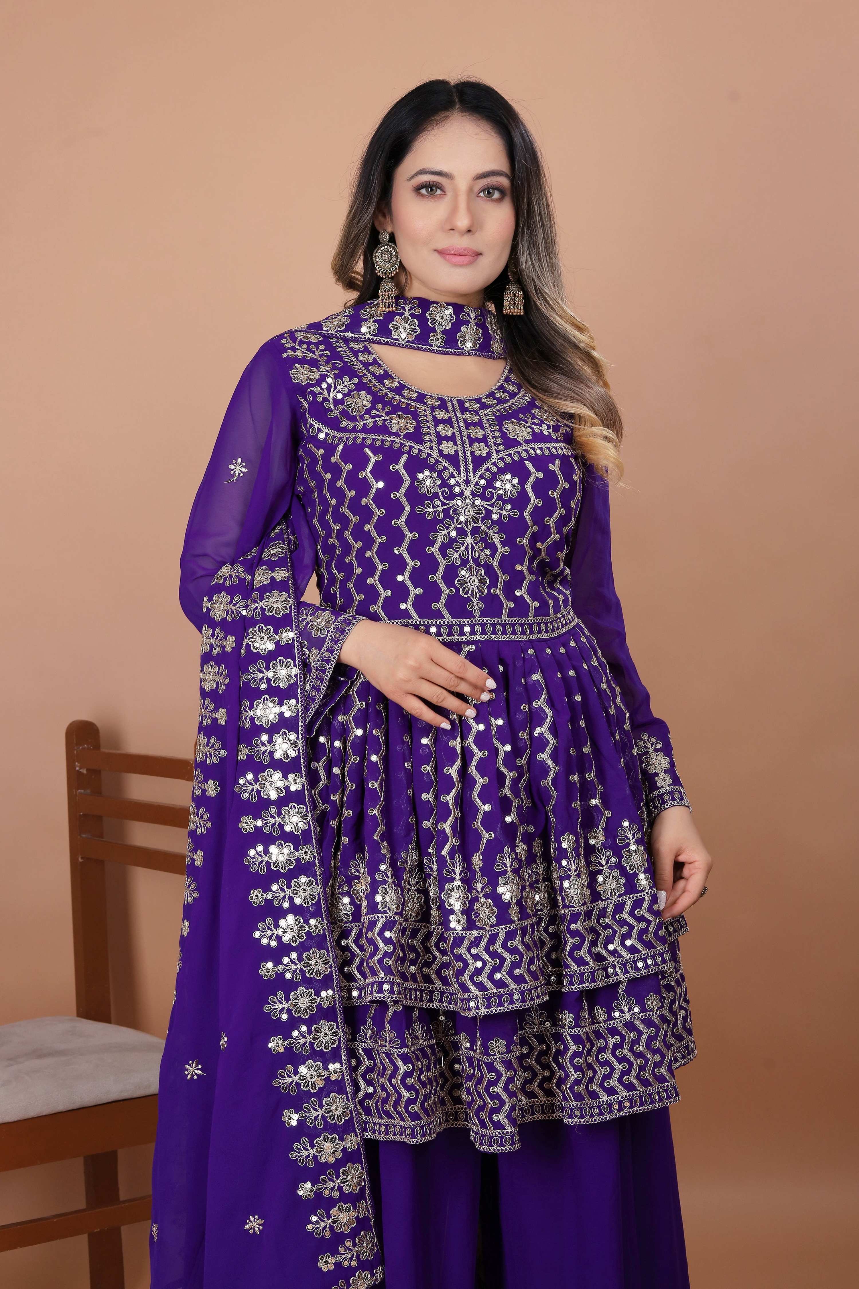Lehenga Mart Designer Georgette Sharara Suit Dupatta for Women - Blue