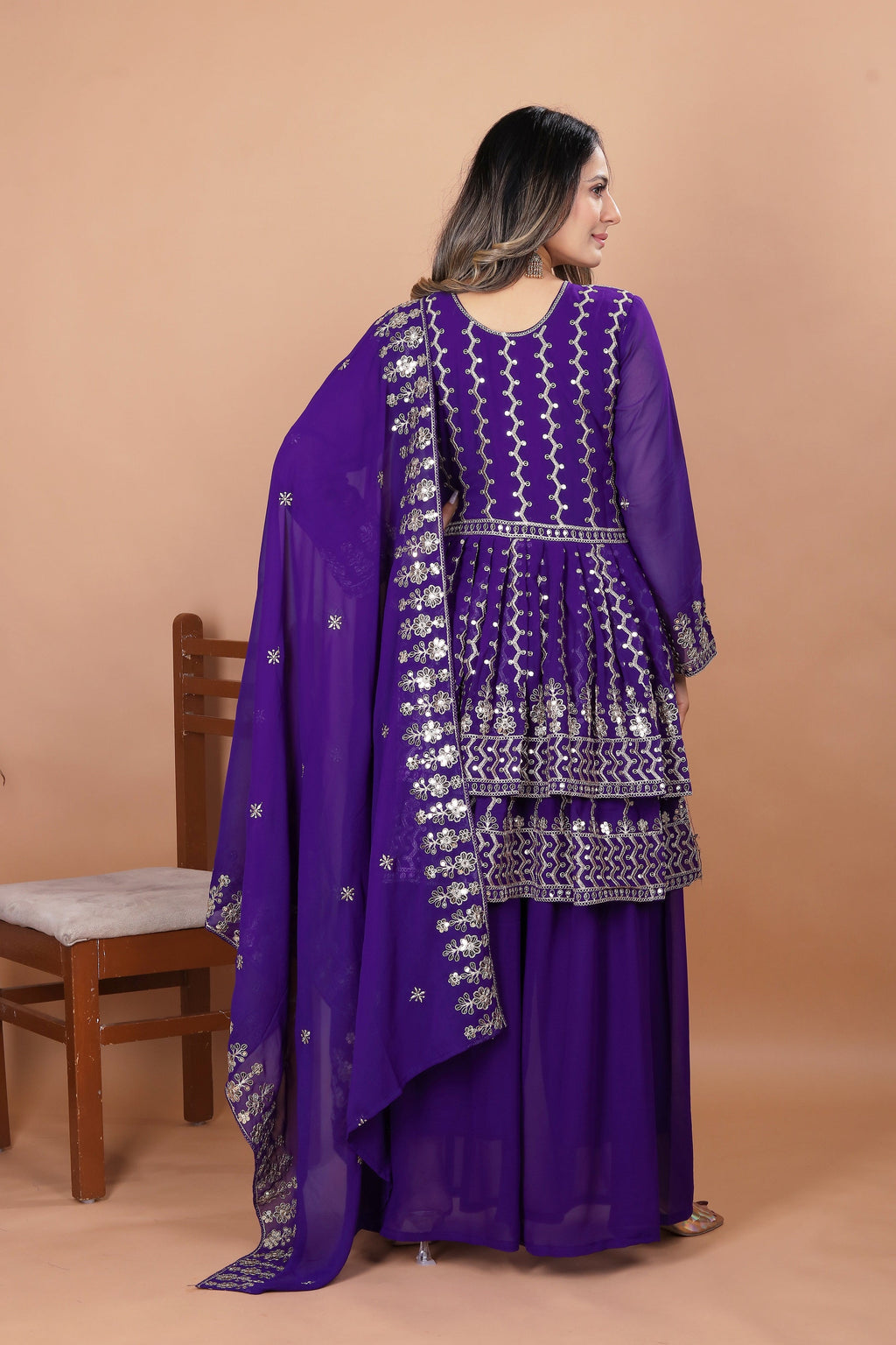 Lehenga Mart Designer Georgette Sharara Suit Dupatta for Women - Blue
