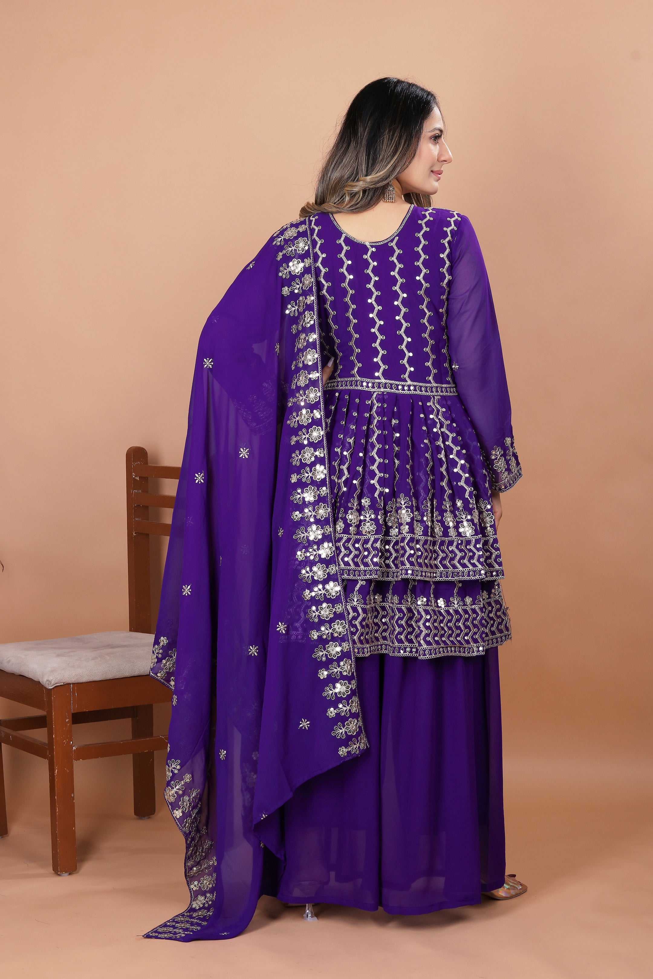 Lehenga Mart Designer Georgette Sharara Suit Dupatta for Women - Blue
