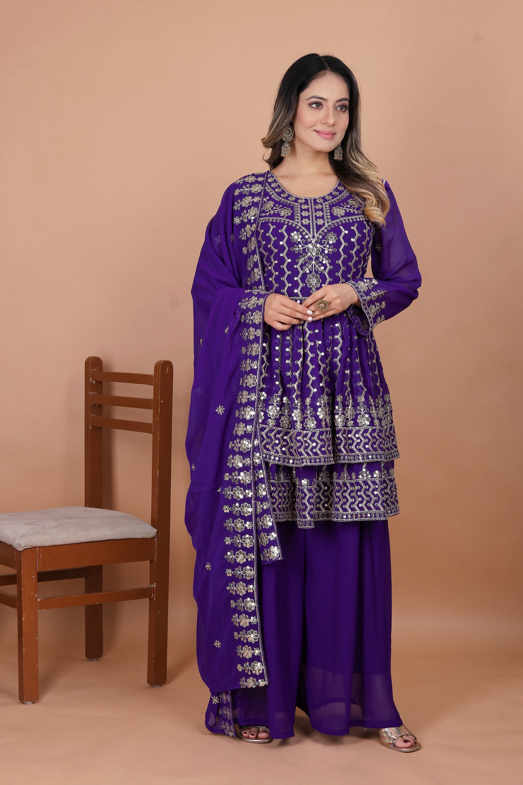 Lehenga Mart Designer Georgette Sharara Suit Dupatta for Women - Blue