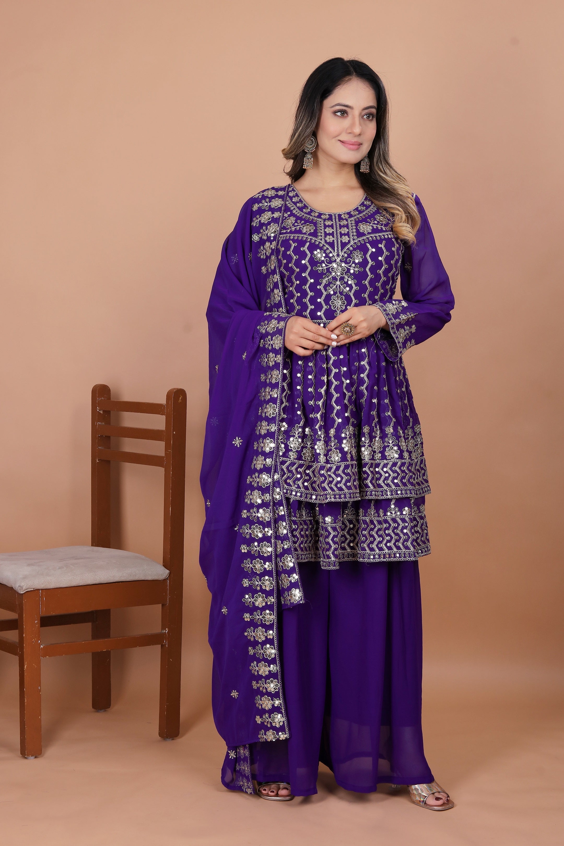 Lehenga Mart Designer Georgette Sharara Suit Dupatta for Women - Blue
