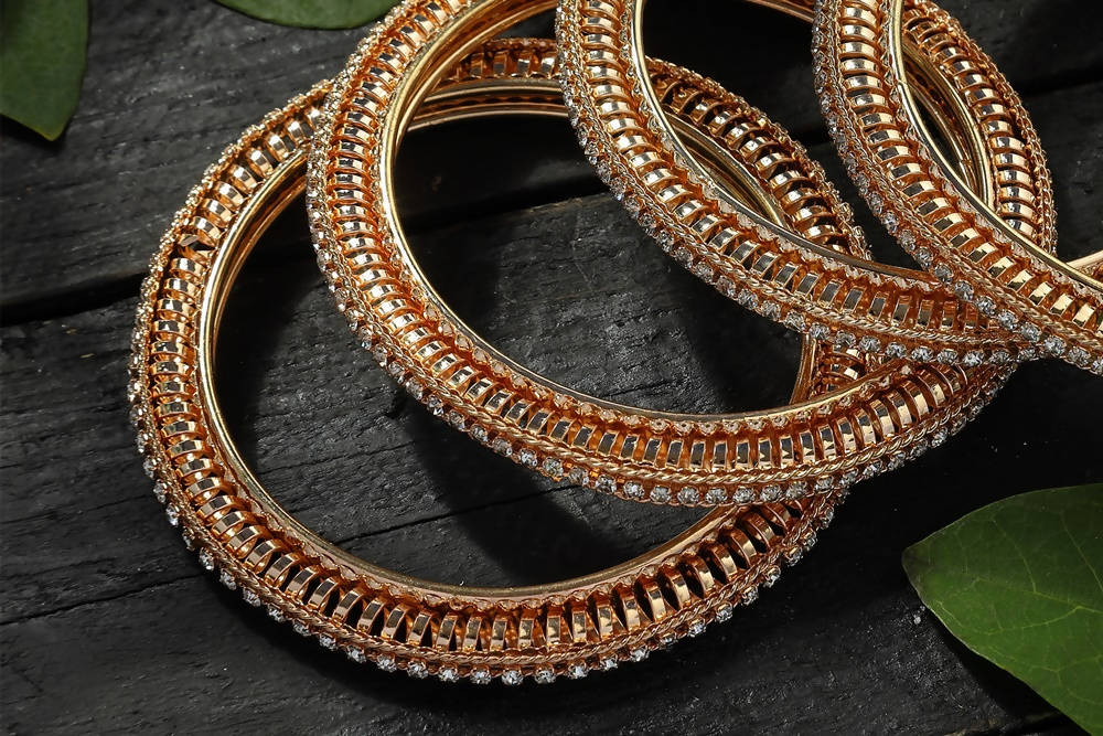 Mominos Fashion Kamal Johar White Stone Golden Bangles Set