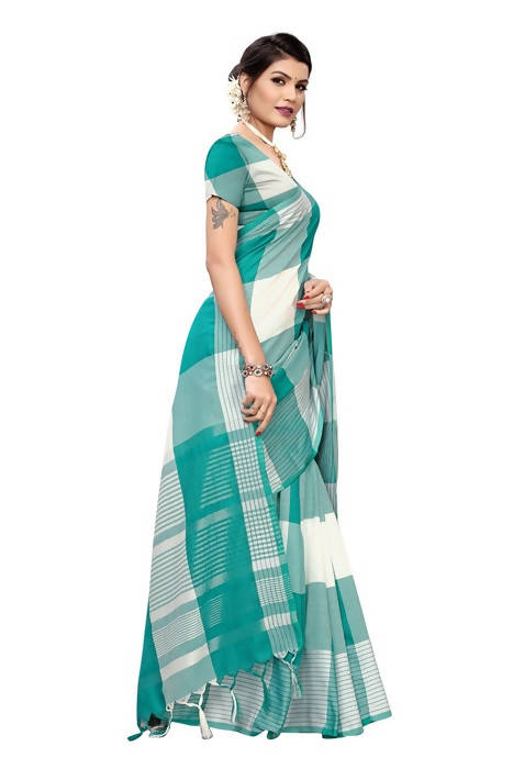 Vamika White Cotton Silk Weaving Saree (Gamma Checks White)