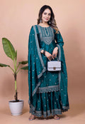 Lehenga Mart Designer Chinon Sharara Suit With Sequence Embroidered Work - Teal blue
