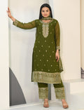 Lehenga Mart Designer Faux Georgette Suit With Embroidered Work - Mahendi