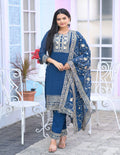 Lehenga Mart Designer Faux Georgette Suit With Embroidered Work And Stone Work - Blue