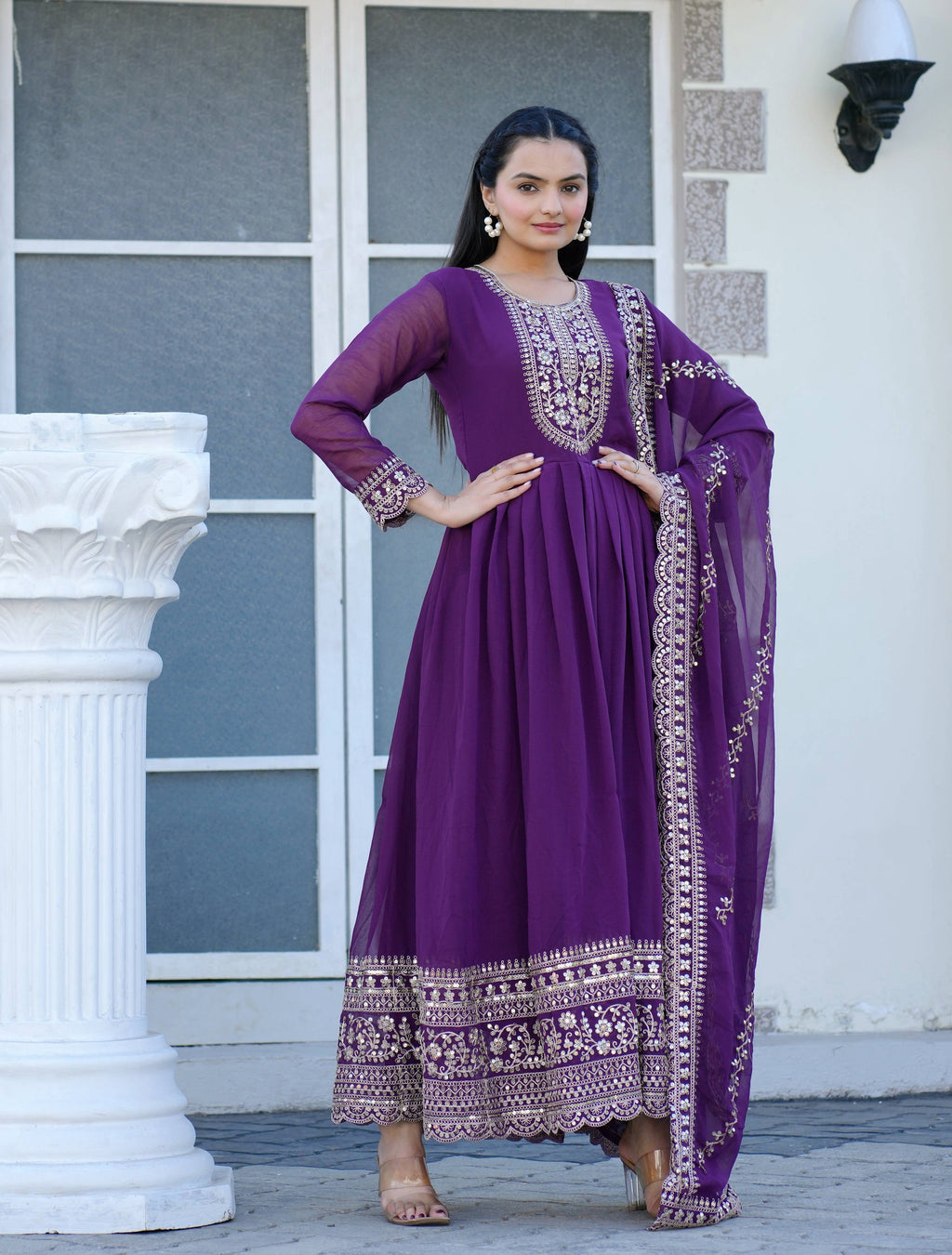 Lehenga Mart Designer Gown With Coding Sequence Embroidered Work - Blue