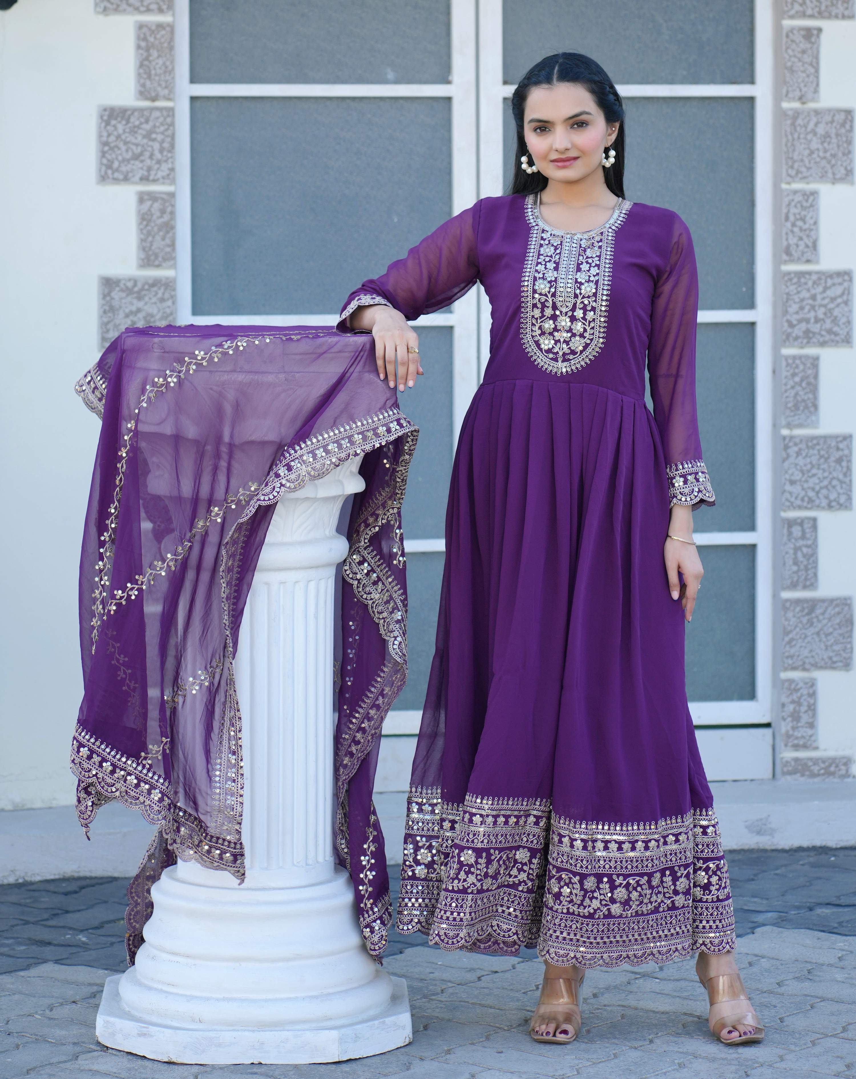 Lehenga Mart Designer Gown With Coding Sequence Embroidered Work - Blue