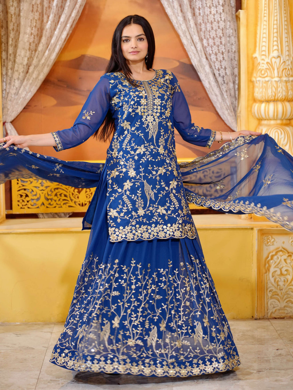 Lehenga Mart Designer Faux Georgette Lehenga Suit With Sequence Embroidered Work - Blue