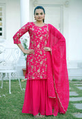 Lehenga Mart Designer Faux Georgette Sharara Suit With Sequence Embroidered Work - Pink