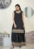 Lehenga Mart Designer Faux Georgette Sharara Suit With Sequence Embroidered Work - Black