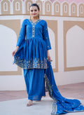 Lehenga Mart Designer Chinon Sharara Suit With Sequence Embroidered Work - Blue